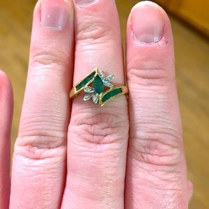 Natural emerald and diamond accent ring